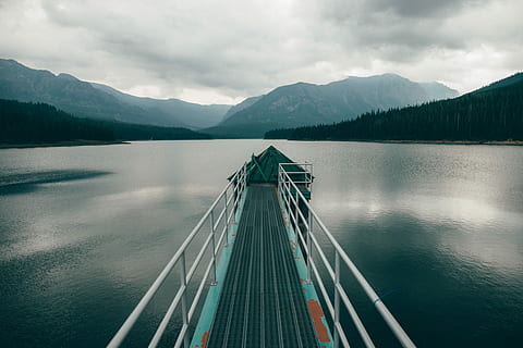 photography, teal, white, metal dock, white metal, dock, black, clouds, docks, gray, hills, lakes, mountains, water, lake, nature, mountain, landscape, outdoors, scenics, no People, canada, mountain Range, sky, reflection, cloud - sky, scenics - nature, beauty in nature, tranquility, day, tranquil scene, non-urban scene, transportation, travel, direction, 4K, CC0, public domain, royalty free