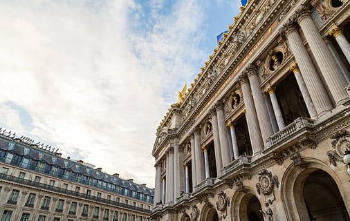 architecture, balconies, building, columns, historical, palais garnier, pillars, structure, famous Place, europe, building Exterior, facade, italy, built structure, sky, low angle view, cloud - sky, travel destinations, the past, city, history, nature, window, tourism, travel, arch, day, no people, outdoors, architectural column, government, ornate, 5K