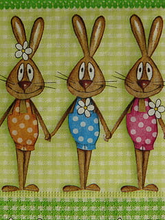 serviet, påske, påske serviet, Påske hare, påske bunny familie, fest, festival, dekoration, dyr repræsentation, fuld længde, kulturer, direkte over, repræsentation, kreativitet, Kunst og håndværk, mønster, kanin - dyr, ingen mennesker, pattedyr, dyr, indendørs, ferie, dyre temaer, dyreliv, håndværk, antropomorfe, blomstermønster, 2K, CC0, offentligt domæne, royaltyfrie