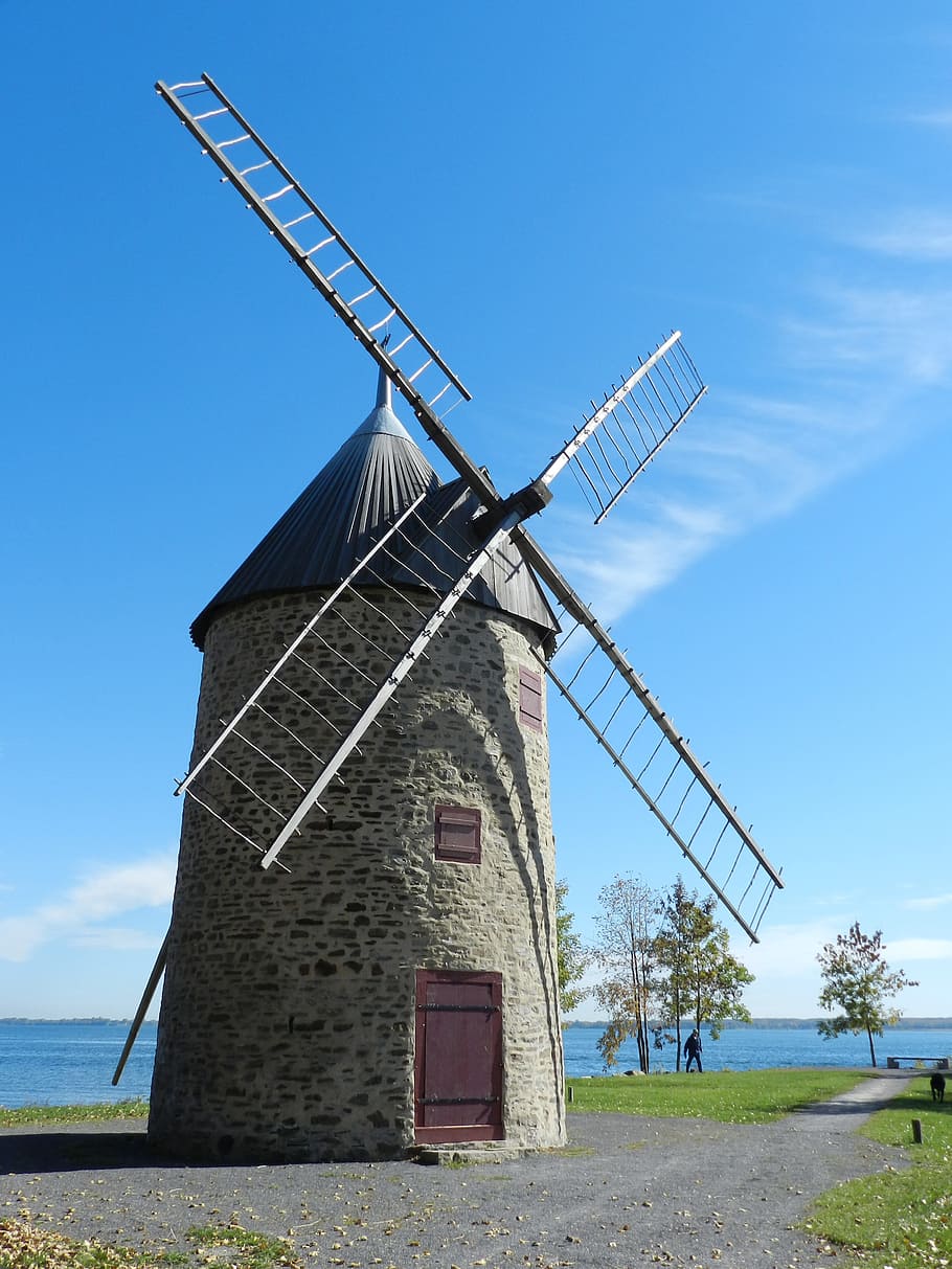 Moinho Velho, moinho de vento, água, céu, Antiguidade, velho, moinho, agua, céu, estrutura, lago st-louis, québec, Canadá, Países Baixos, moinho de vento tradicional, cultura holandesa, cena rural, azul, história, arquitetura, culturas, natureza, força do vento, energia alternativa, conservação ambiental, turbina de vento, geração de combustível e energia, energia renovável, turbina, meio Ambiente, estrutura construída, panorama, exterior do edifício, dia, ninguém, terra, campo, ao ar livre, 4K