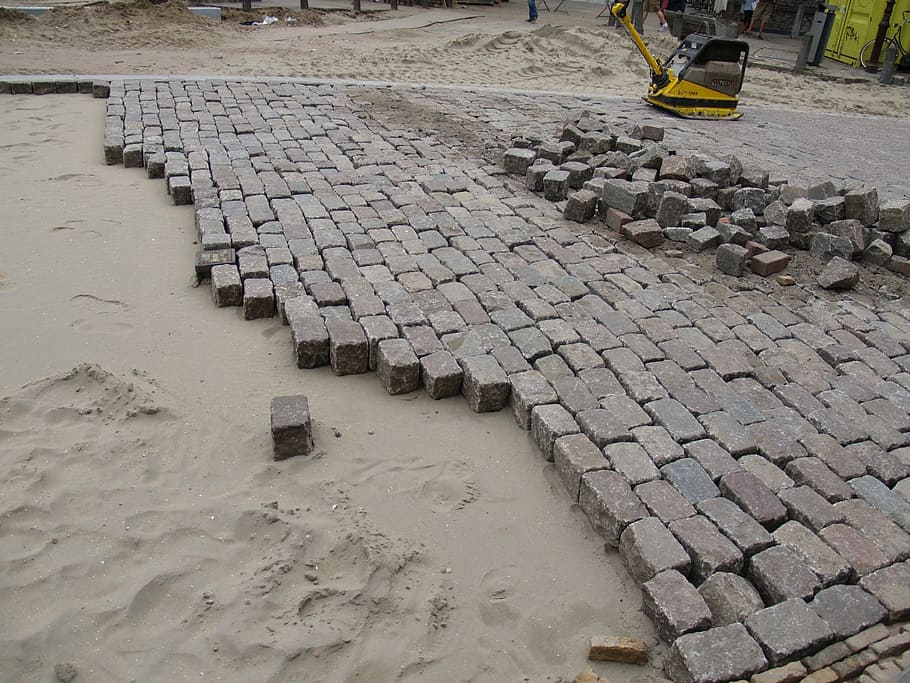 cobble, treballar, sorra, roques, amsterdam, cap gent, a l'aire lliure, dia, vista d’angle alt, platja, terra, industria de la construcció, carrer, arquitectura, naturalesa, sendera, llambordes, pedra, estructura construïda, lloc de construcció, ciutat, sòlid, patró, indústria, 2K