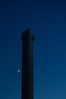 high, rise building, blue, sky, nighttime, high rise building, blue sky, night, no people, moon, outdoors, copy space, architecture, built structure, low angle view, clear sky, tower, nature, tall - high, building exterior, dusk, architectural column, pole, building, 4K, CC0, public domain, royalty free
