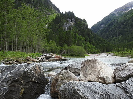Österreich, Berge, Wiese, Wald, Natur, Landschaft, Salzburg, Bach, Rock, solide, Baum, Pflanze, Schönheit in der Natur, Rock - Objekt, Szenen - Natur, Wasser, Ruhe, Berg, ruhige Szene, Nicht-städtische Szene, Wachstum, Tag, Land, keine Leute, Himmel, fließendes Wasser, draußen, fließend, 4K, CC0, gemeinfrei, lizenzfrei