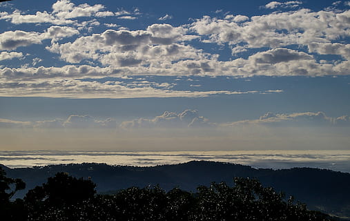 himmel, skyer, hvidt guld, guld kyst, blå, hvid, kyst, ocean, pacific, panorama, Queensland, Australien, natur, scenics, sky - himmel, skønhed i naturen, ro, træ, scenics - natur, plante, ingen mennesker, miljø, rolig scene, udendørs, landskab, idyllisk, bjerg, dag, sollys, cloudscape, silhuet, trætop, 2K, CC0, offentligt domæne, royaltyfrie