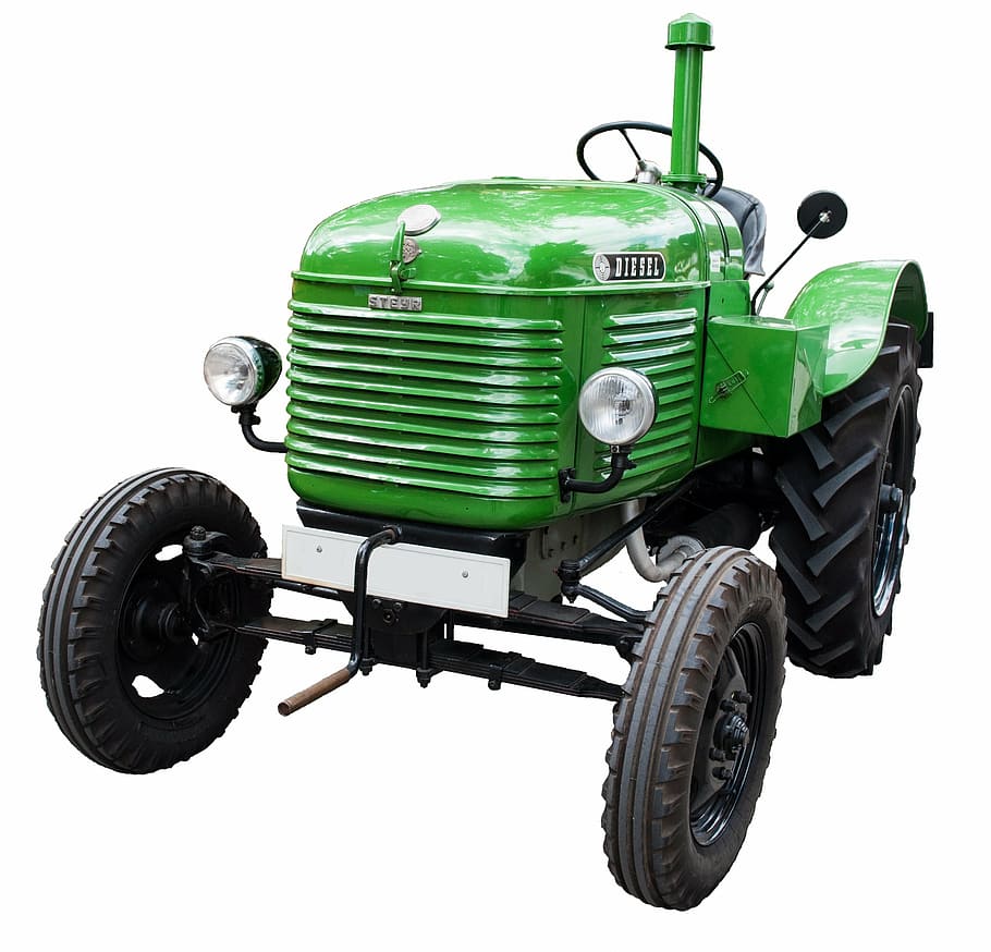 verd, negre, tractor, vell, oldtimer, tractors, agricultura, vehicle, manera de transport, transport, vehicle terrestre, fons blanc, tir de l'estudi, color verd, tallar, cap gent, roda, estacionari, a l'interior, viatjar, maquinària, automòbil, joguina, natura morta, dia, primer pla, pneumàtic, 2K