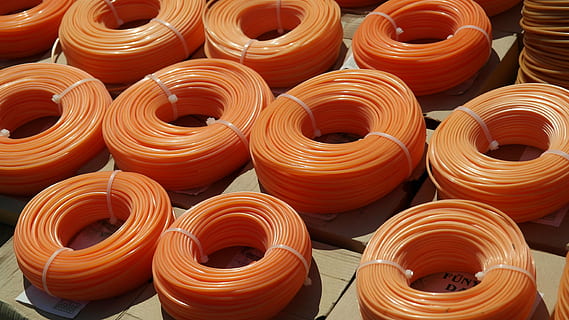 cable, orange, work, grasstrimmers, garden, neon colors, role, full frame, large group of objects, backgrounds, abundance, no people, still life, close-up, pattern, brown, rolled up, for sale, arrangement, retail, indoors, stack, business, orange color, food and drink, high angle view, wood - material, 5K, CC0, public domain, royalty free