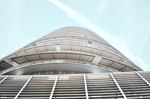 low, angle photography, high-rise, building, angle, photography, high, rise, architecture, infrastructure, skyscraper, tower, clouds, sky, building exterior, city, built structure, modern, outdoors, blue, day, futuristic, cloud - sky, low angle view, no people, nature, office, office building exterior, pattern, tall - high, architectural feature, wall - building feature, design, vapor trail, steel, 4K