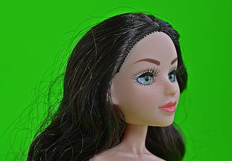 Bambola, viso, ritratto, capo, occhi, brunetta, capelli, ragazza, modello, in posa, giocattolo, femmina, solo una donna, bellezza, solo donne, colore verde, bella donna, gente meravigliosa, colpo alla testa, sfondo verde, solo adulti, solo una giovane donna, giovane adulto, girato in studio, sfondo colorato, trucco, adulto, donne, parte del corpo, acconciatura, moda, fascino, una persona, volto umano, parte del corpo umano, ciglio, 2K, CC0, dominio pubblico, privo di copyright