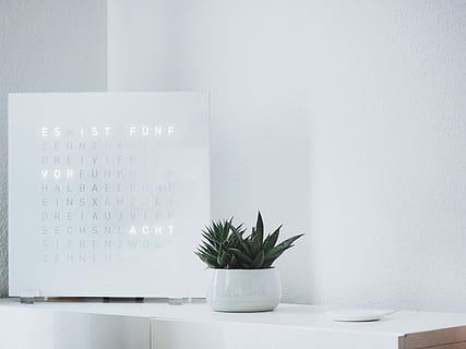 grøn, saftige, plante, hvid, skænk, bladede, træ-, skrivebord, ur, værelse, indemøbler, indretning, hjem, ren, minimal, indendørs, murbygningsfunktion, potteplante, ingen mennesker, bord, hvid farve, natur, kopiere plads, vækst, dag, grøn farve, blad, møbel, væg, plante del, stueplante, vand, hylde, 1080P, CC0, offentligt domæne, royaltyfrie