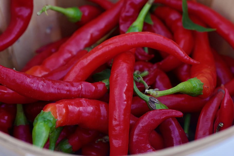 frisch, Foto, Bündel, Chili, Gemüse, Essen und Trinken, Lebensmittel, rot, Pfeffer, Chili-Pfeffer, würzen, Frische, gesundes Essen, Nahansicht, keine Leute, Wohlbefinden, große gruppe von gegenständen, rote Chilischote, Fülle, Verkauf, grüne Farbe, organisch, Zutat, Haufen, vegetarisches Essen, 5K