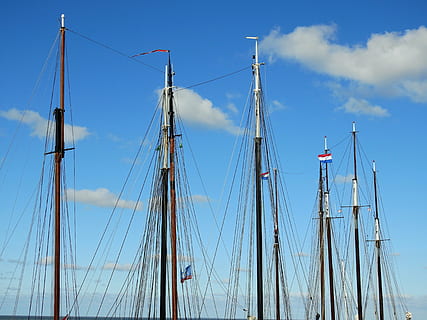 skib, støvle, hav, kanal, Havn, Nordsøen, Friesland, holland, vand, sø, sejlskib, mast, sejlmast, himmel, sejlbåd, nautiske fartøj, pol, transportmidler, sky - himmel, natur, transportform, blå, lav vinkel visning, dag, ingen mennesker, sejlads, reb, udendørs, rejse, rigning, yacht, 4K, CC0, offentligt domæne, royaltyfrie