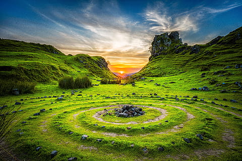 landscape photo, mountain, dayitme, clouds, dawn, dusk, grass, landscape, nature, outdoors, scenic, sky, scenics - nature, plant, environment, cloud - sky, beauty in nature, land, green color, no people, valley, tranquility, tranquil scene, idyllic, architecture, water, travel, 8K, CC0, public domain, royalty free