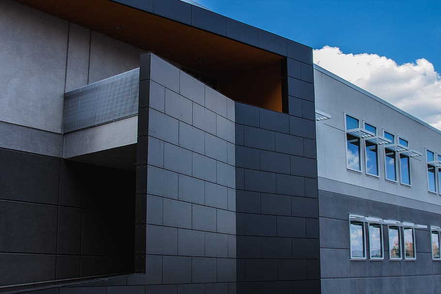 estructura pintada de gris, gris, pintat, estructura, arquitectura, modern, exterior de l'edifici, estructura construïda, finestra, cap gent, façana, arquitectura i edificis, edifici d'oficines, blau, negocis, a l'aire lliure, cel, nou, vidre - material, magatzem de distribució, magatzem, edifici, dia, ciutat, naturalesa, reflexió, vista d’angle baix, patró, indústria, funció de construcció de parets, oficina, 4K