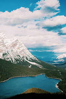 stagno, la neve, capped, montagna, giorno, corpo, acqua, alti, nube, foresta, lago, natura, paesaggio, Paesaggi, all'aperto, Alberta, catena montuosa, cielo, Canada, albero, parco nazionale di Banff, bellezza nella natura, montagne Rocciose, nuvola - cielo, estate, blu, scena tranquilla, nessuno, picco di montagna, colore verde, scenics - natura, la tranquillità, idilliaco, scena non urbana, a distanza, pianta, lungomare, montagna innevata, color turchese, 4K, CC0, dominio pubblico, privo di copyright