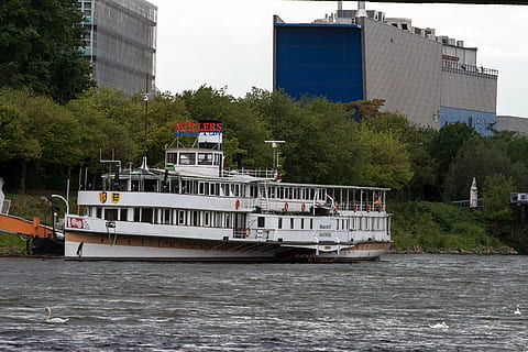 mannheim, neckar, ship, architecture, built structure, transportation, building exterior, mode of transportation, tree, water, city, plant, nautical vessel, waterfront, nature, day, building, passenger craft, sky, outdoors, craft, river, office building exterior, cruise ship, 4K, CC0, public domain, royalty free