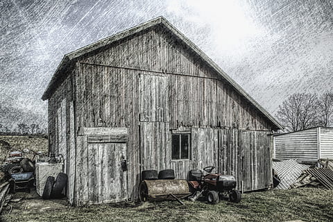 stodola, rustikální, stodoly, Ohio, digitální umění, venkovský, scénický, země, venkov, scenérie, kůlny, hospodařit, zemědělských podniků, zemědělství, zemědělský, statek, champaign, hrabství, americana, fotografie, struktura, struktur, sturgell, william sturgell, Bill Sturgell, historický, domovní dekorace, budov, mraky, nebe, strom, stromy, zataženo, plevele, champaign county, urbana, stavba, architektura, exteriér budovy, zemědělské budovy, den, opuštěný, Příroda, starý, budova, Dům, venku, zastaralý, dřevo - materiál, pole, přistát, nikdo, rostlina, zhoršení, zničil, 5K, CC0, veřejná doména, bez autorských práv