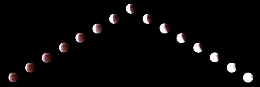 lunar, eclipsi, lluna, vista nocturna, Eclipse de lluna, fons negre, cap gent, tir de l'estudi, astronomia, en fila, espai, cel, cercle, forma, gran grup d'objectes, nit, panoràmica, a l'interior, creixent, forma geomètrica, primer pla, emoció, naturalesa, 2K
