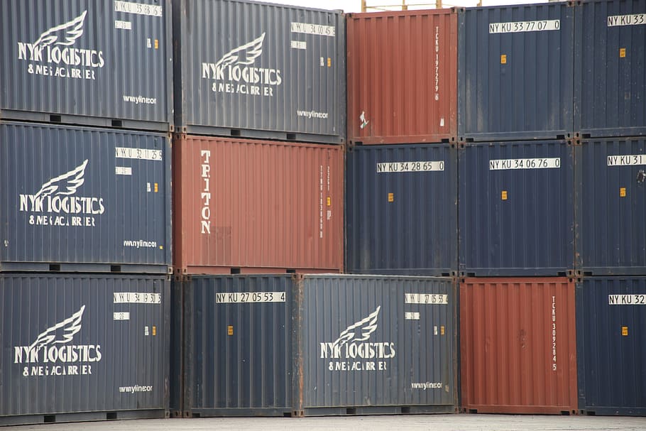 beholdere, Havn, maritim, last container, arkitektur, kommerciel dock, godstransport, Forsendelse, transportmidler, mole, lager, beholder, forretning, stak, industri, distributionslager, handel, vand, tekst, ingen mennesker, metal, leverer, udendørs, legering, stål, 5K