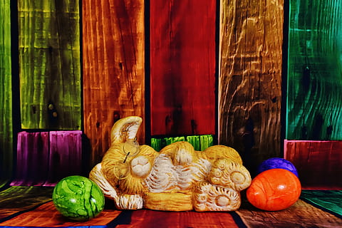 easter bunny, glasses, sleep, easter, happy easter, egg, colorful eggs, funny, food, indoors, food and drink, wood - material, no people, healthy eating, fruit, still life, religion, wellbeing, table, art and craft, vegetable, entrance, red, creativity, representation, architecture, craft, ornate, 5K, CC0, public domain, royalty free