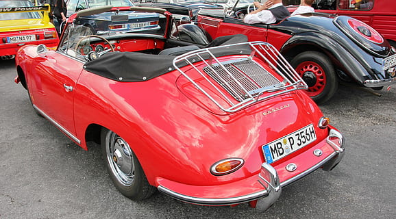 Auto, Fahrzeug, Transportsystem, Fahrt, Motor-, Chrom, Geschwindigkeit, klassisch, Scheinwerfer, Show, glänzend, Luxus, Stoßstange, Cabrio, Oldtimer, porsche, Automobil, Nostalgie, rot, Transportmittel, Transport, Kraftfahrzeug, Landfahrzeug, Sport, Stadt, Straße, Fahren, Wettbewerb, Sportrennen, Rad, draußen, Retro-Stil, 4K, CC0, gemeinfrei, lizenzfrei