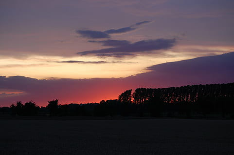 sunset, sky, landscape, cloud - sky, tree, environment, beauty in nature, silhouette, scenics - nature, tranquility, tranquil scene, land, plant, nature, no people, non-urban scene, dramatic sky, idyllic, mountain, outdoors, dark, 2K, CC0, public domain, royalty free
