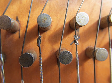 makro, strenger, knop, metalltråd, autoharp, instrument, musikalsk, reparere, strenge, tre - materiale, musikk, ingen folk, musikk Instrument, innendørs, string, henger, strengeinstrument, side ved side, nærbilde, musikalsk utstyr, brun, kunstkultur og underholdning, valg, variasjon, dag, veggbyggingsfunksjon, metall, på rad, stilleben, 2K, CC0, offentlig domene, opphavsrett gratis