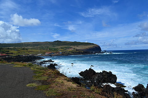 Velikonoční ostrov, hangaroa, rapa nui, moře, voda, nebe, scenics - příroda, přistát, krása v přírodě, Skála, pláž, rock - objekt, mrak - nebe, pevný, klidné scény, klid, Příroda, pobřežní čára, horizont, den, nikdo, horizont nad vodou, venku, skalnaté pobřeží, 4K, CC0, veřejná doména, bez autorských práv