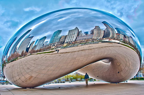 nube, portón, frijol, chicago, horizonte, Monumento, escultura, estructura, hdr, imagen, curva, redondo, milenio, parque, ciudad, arquitectura, paisaje urbano, horizonte urbano, lugar famoso, escena urbana, exterior del edificio, estructura construida, edificio de oficinas exterior, cielo, rascacielos, edificio, naturaleza, nube - cielo, lentes de ojo de pez, moderno, destinos de viaje, forma, nadie, al aire libre, torre, compuesto digital, Distrito financiero, 1080P, CC0, dominio público, libre de derechos