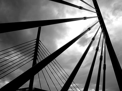 Bridge, Cables, Architecture, bridge - man made structure, sky, suspension bridge, sailing ship, cloud - sky, steel, built structure, low angle view, connection, no people, nature, metal, transportation, day, outdoors, cable-stayed bridge, cable, steel cable, travel, 4K, CC0, public domain, royalty free