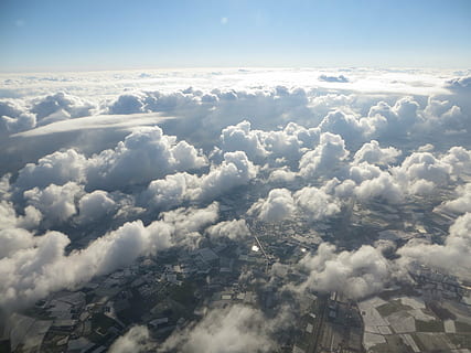 clouds, top view, plane, view, airplane, aerial View, flying, cloud - Sky, air, nature, sky, blue, above, air Vehicle, high Angle View, stratosphere, high Up, cloudscape, scenics, beauty in nature, scenics - nature, tranquility, tranquil scene, day, no people, idyllic, outdoors, fluffy, environment, sunlight, non-urban scene, softness, white color, 4K, CC0, public domain, royalty free