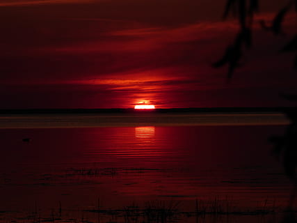 malam, matahari terbenam, matahari, refleksi, merah, bayangan hitam, di luar rumah, ketenangan, air, langit, scenics - alam, keindahan di alam, laut, adegan yang tenang, tidak ada orang, warna oranye, alam, awan - langit, idilis, adegan non-urban, 4K, CC0, domain publik, bebas royalti