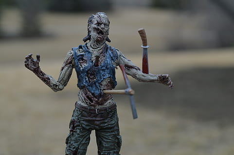 zombie, walking dead, undead, corpse, apocalypse, halloween, dead, death, horror, scary, stabbed, focus on foreground, day, human representation, representation, one person, creativity, outdoors, art and craft, standing, nature, real people, wood - material, close-up, front view, craft, male likeness, land, 5K, CC0, public domain, royalty free