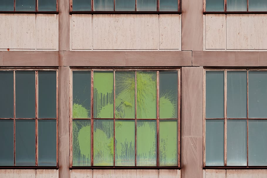 Grün, malt, Fenster, die Architektur, Gebäude, verlassen, Fassade, Farbspritzer, Deutschland, Nürnberg, gebaute Struktur, keine Leute, Gebäudehülle, Tag, Vollbild, Muster, Glas - Material, Holz - Material, Reflexion, draußen, Hintergründe, Pflanze, grüne Farbe, transparent, Haus, Nahansicht, Natur, Fensterrahmen, 4K