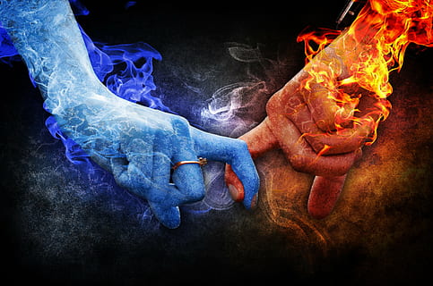 agua, dedo de fogo, Cruz, ilustração, amor, relação, gelo, fogo, sentimentos, romance, romântico, fidelidade, conexão, amantes, juntos, símbolo de amor, humor, emoção, par, sorte, abstrato, Dia dos namorados, ternura, afeição, fogo - fenômeno natural, chama, calor - temperatura, ardente, multi colorido, parte do corpo humano, pessoas, fumaça - estrutura física, dentro de casa, fundo preto, adulto, tiro do estúdio, criatividade, homens, construção muscular, comunicação, fantasia, sem camisa, placa, movimento, 4K, CC0, domínio público, royalty free