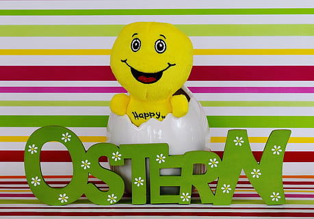 easter, happy easter, smiley, cheerful, funny, eggshell, laugh, smiling, representation, toy, no people, multi colored, indoors, still life, green color, happiness, anthropomorphic smiley face, yellow, close-up, creativity, communication, table, group of objects, art and craft, striped, 4K, CC0, public domain, royalty free