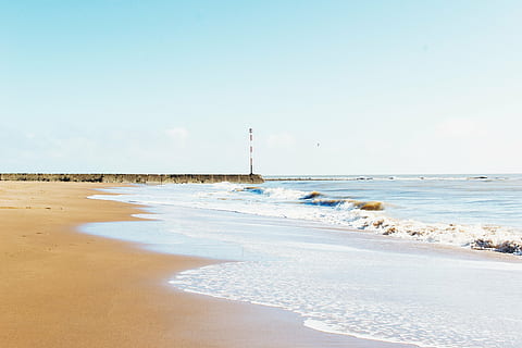 beach, clear sky, ocean, sand, sea, seashore, seaside, summer, water, waves, land, sky, scenics - nature, beauty in nature, horizon, nature, tranquil scene, wave, horizon over water, tranquility, motion, day, copy space, idyllic, no people, outdoors, 4K, CC0, public domain, royalty free
