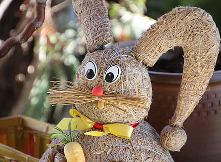 påske, hare, dekoration, Påske hare, sjov, tæt på, fokus på forgrunden, Kunst og håndværk, ingen mennesker, kreativitet, repræsentation, plante, træ, dag, natur, håndværk, dyr repræsentation, dyr, reb, udendørs, træ - materiale, dyre temaer, hængende, legetøj, 4K, CC0, offentligt domæne, royaltyfrie