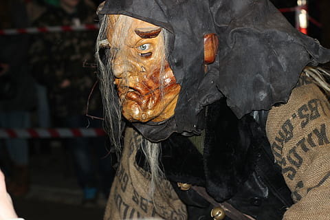 devils, black, brown, beige, colors, dark, real people, focus on foreground, day, representation, creativity, one person, mask, close-up, disguise, art and craft, human representation, mask - disguise, lifestyles, clothing, unrecognizable person, celebration, leisure activity, 5K, CC0, public domain, royalty free