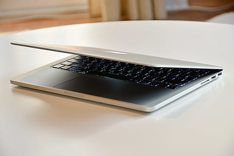laptop, apple, macbook, computer, browser, research, study, school, business, work, desk, indoors, technology, no people, wireless technology, connection, close-up, communication, studio shot, high angle view, table, copy space, convenience, focus on foreground, portability, two objects, black color, selective focus, modern, single object, 5K, CC0, public domain, royalty free