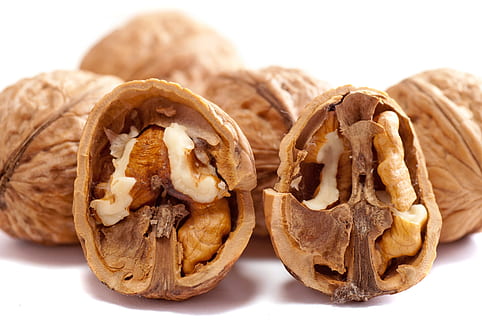 walnuts, nuts, brown, close-up, cracked, cut out, dry, extreme close-up, food, food and drink, freshness, fruit, healthy eating, horizontal, nature, no people, nut, nutshell, open, organic, photography, plant pod, season, seed, snack, toughness, white color, isolated, isolated on white, macro, close up, white, plant, natural, studio, spring, studio shot, white background, indoors, wellbeing, focus on foreground, sweet food, nut - food, peanut - food, almond, peanut butter, vegetarian food, 4K, CC0, public domain, royalty free