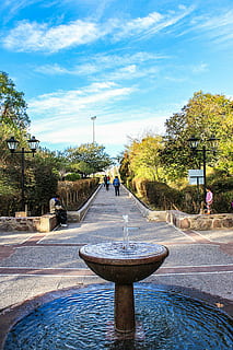 piscina, aigua, arbres, gotes, els andes, xile, arbre, planta, cel, naturalesa, dia, Font, carrer, persones incidentals, persones reals, arquitectura, núvol - cel, ciutat, a l'aire lliure, estructura construïda, estils de vida, llum solar, dones, homes, fumigació, aigua que flueix, 4K, CC0, domini públic, lliure de regalies