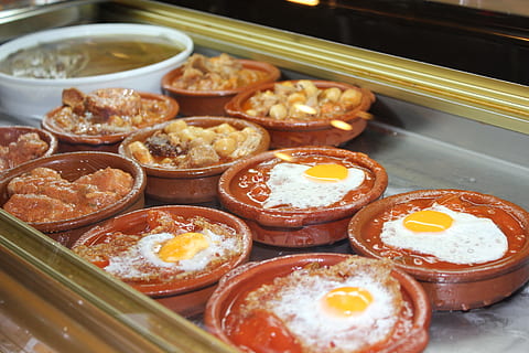 tapas, calluses, egg, food and drink, food, freshness, ready-to-eat, no people, still life, indoors, close-up, high angle view, wellbeing, healthy eating, egg yolk, asian food, tray, indulgence, large group of objects, arrangement, fried egg, plate, japanese food, temptation, breakfast, baking sheet, 5K, CC0, public domain, royalty free