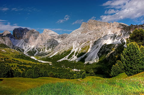 Schnee, Landschaft, Berge, Natur, Abenteuer, alpin, Wolken, Umgebung, Gras, Wiese, Grün, Wanderung, Wandern, Hügel, Gipfel, draußen, Panorama, Weg, Promenade, felsiger Berg, szenisch, Sicht, Sommer-, Reise, Bäume, Tal, Aussicht, Wald, Szenen - Natur, Schönheit in der Natur, Berg, Himmel, Pflanze, Nicht-städtische Szene, wolke - himmel, Gebirge, ruhige Szene, Baum, Ruhe, idyllisch, Rock, keine Leute, Tag, Rock - Objekt, grüne Farbe, Formation, fließendes Wasser, fließend, 2K, CC0, gemeinfrei, lizenzfrei