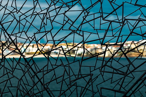 kunst, sektioner, geometriske, kreativ, geometri, design, kunstner, himmel, ingen mennesker, baggrunde, fuld ramme, blå, natur, indendørs, abstrakt, arkitektur, afspejling, mønster, gennemsigtig, dag, lav vinkel visning, glas - materiale, svømmepøl, pool, bygget struktur, tæt på, kompleksitet, 5K, CC0, offentligt domæne, royaltyfrie