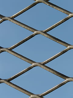 Fence, Gate, Grid, Bars, Metal, Wire, metal, wire, strength, security, pattern, opportunity, sky, barrier, clear sky, day, no people, protection, low angle view, boundary, blue, chainlink fence, safety, nature, close-up, outdoors, backgrounds, sunlight, 2K, CC0, public domain, royalty free