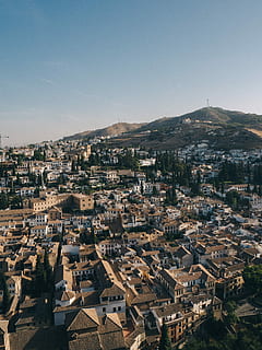 aereo, fotografia, città, Marrone, edifici sul tetto, giorno, esterno dell'edificio, architettura, struttura costruita, affollato, quartiere residenziale, paesaggio urbano, cielo, costruzione, folla, vista dall'alto, natura, Comunità, cielo sereno, all'aperto, copia spazio, cittadina, montagna, insediamento, 4K, CC0, dominio pubblico, privo di copyright