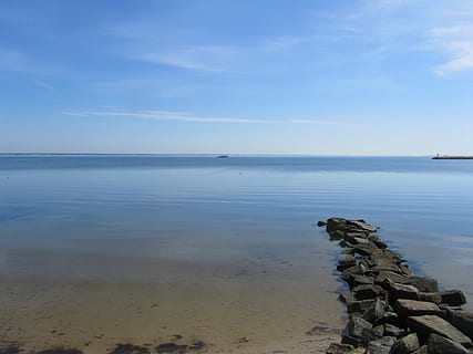 Cape Cod, Shore, Ocean, Beach, ocean, beach, massachusetts, sea, sand, seashore, scenery, summer, scenic, atlantic, jetty, rocks, horizon, water, sky, tranquility, tranquil scene, nature, beauty in nature, scenics - nature, land, no people, day, horizon over water, rock, solid, non-urban scene, rock - object, blue, outdoors, groyne, rocky coastline, 4K, CC0, public domain, royalty free