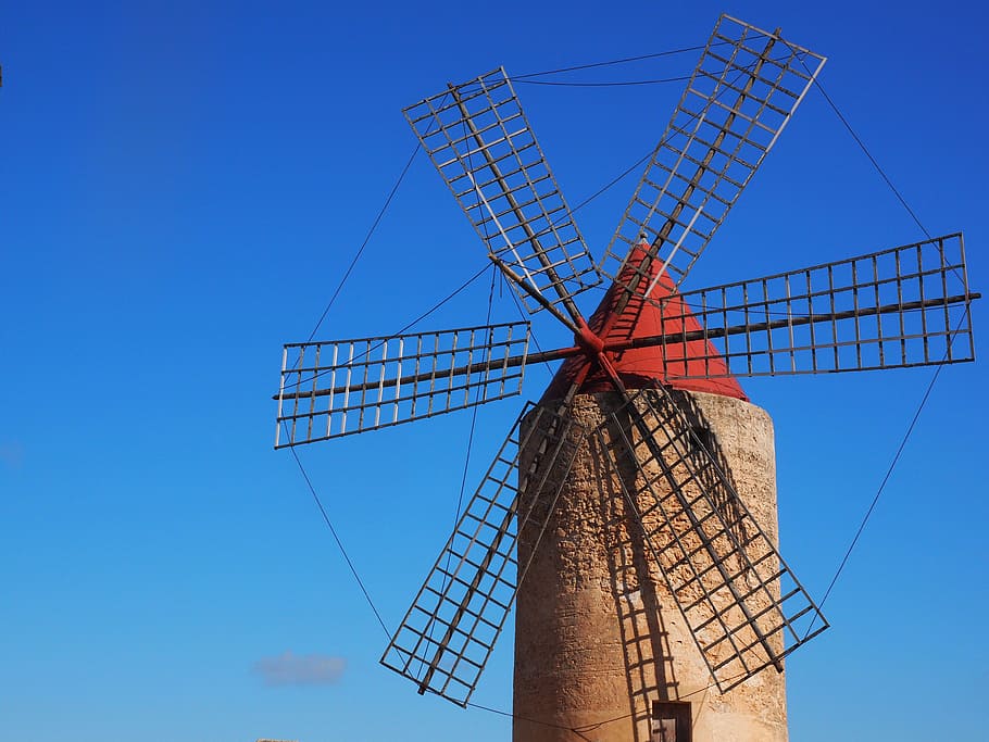 molí de vent, molí, energia eòlica, algaida, mallorca, referència, llocs d'interès, edifici tècnic, edifici, arquitectura, sostre, vermell, pales de molí de vent, ala, torre de molí de vent, ala del molí, cel, westfälische mühlenstraße, veltheim, Rin del Nord-Westfàlia, tècnica del molí, nostàlgia, al seu torn, rotar, mòlta, històricament, energia, energia renovable, molí de farina, Illes Balears, espanya, tecnologia, mereix una visita, vista d’angle baix, blau, cel clar, naturalesa, generació de combustible i energia, aerogenerador, turbina, cap gent, dia, conservació del medi ambient, estructura construïda, energia alternativa, molí de vent tradicional, medi ambient, a l'aire lliure, llum solar, 4K