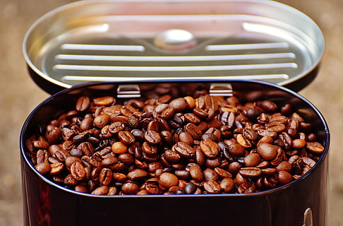 Lebensmittel, Bohnen, Koffein, Kaffee, Aroma, aromatisch, Bohne, verwischen, braun, Cafe, Nahansicht, Kaffeebohnen, Container, Tasse, dunkel, köstlich, genießen, geröstet, Samen, Essen und Trinken, große gruppe von gegenständen, Frische, drinnen, keine Leute, Fülle, geröstete Kaffeebohne, Fokus auf den Vordergrund, Vorbereitung, Kaffee trinken, Haushaltsausstattung, High Angle View, gesundes Essen, Schüssel, Studioaufnahme, Snack, Geschirr, Versuchung, Backblech, 5K, CC0, gemeinfrei, lizenzfrei