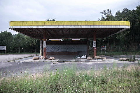 abandoned, grass, land, shade, trees, built structure, architecture, plant, sky, building exterior, nature, no people, tree, day, transportation, old, outdoors, cloud - sky, bridge, building, road, industry, architectural column, 2K, CC0, public domain, royalty free